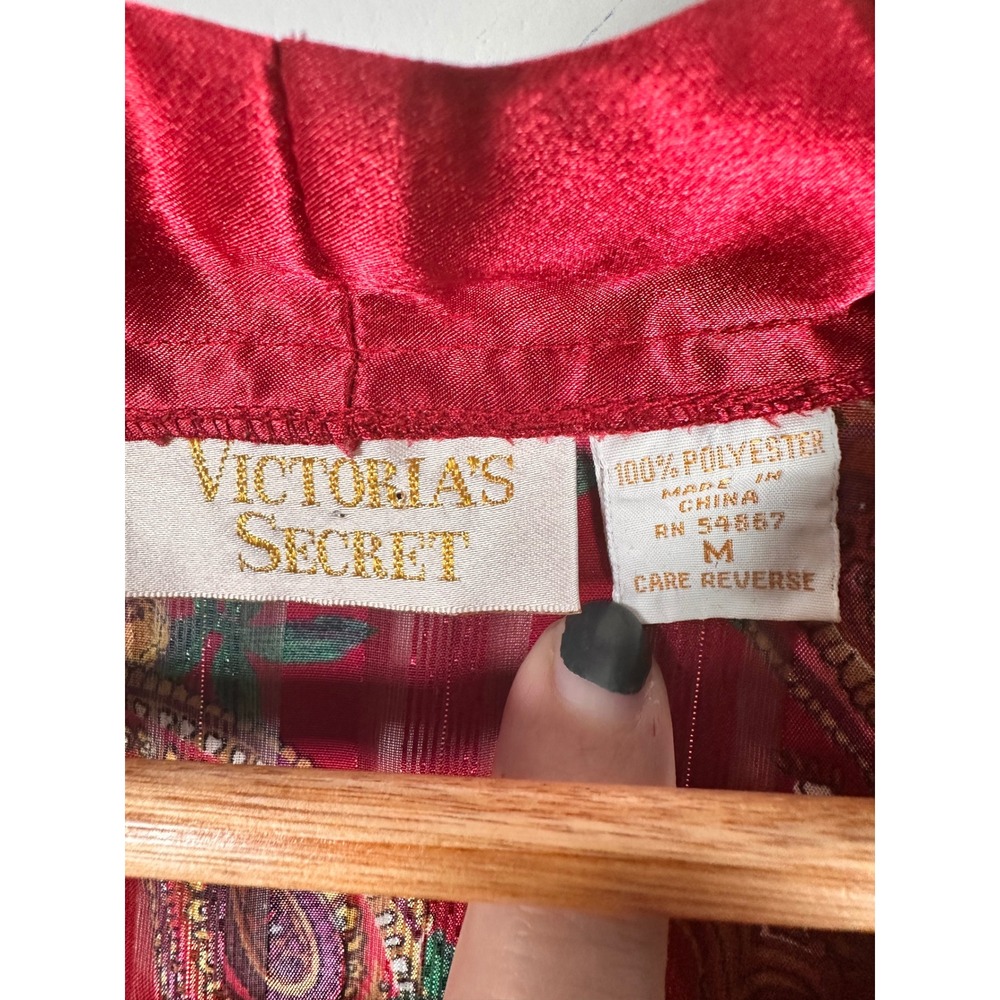 Victoria's Secret Pajama Top Women Medium burgundy Floral Vintage Gold Label - Picture 5 of 6